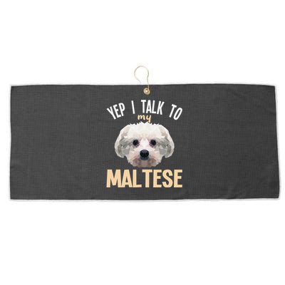 Maltese - Yep i talk to my Maltese Large Microfiber Waffle Golf Towel