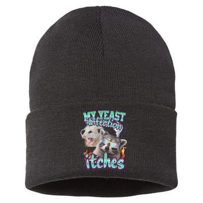 My Yeast Infection Itches Opossum Raccoon Sustainable Knit Beanie