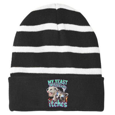 My Yeast Infection Itches Opossum Raccoon Striped Beanie with Solid Band