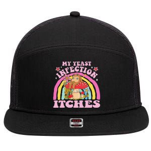 My Yeast Infection Itches Funny Mushroom Frog Meme Humor 7 Panel Mesh Trucker Snapback Hat