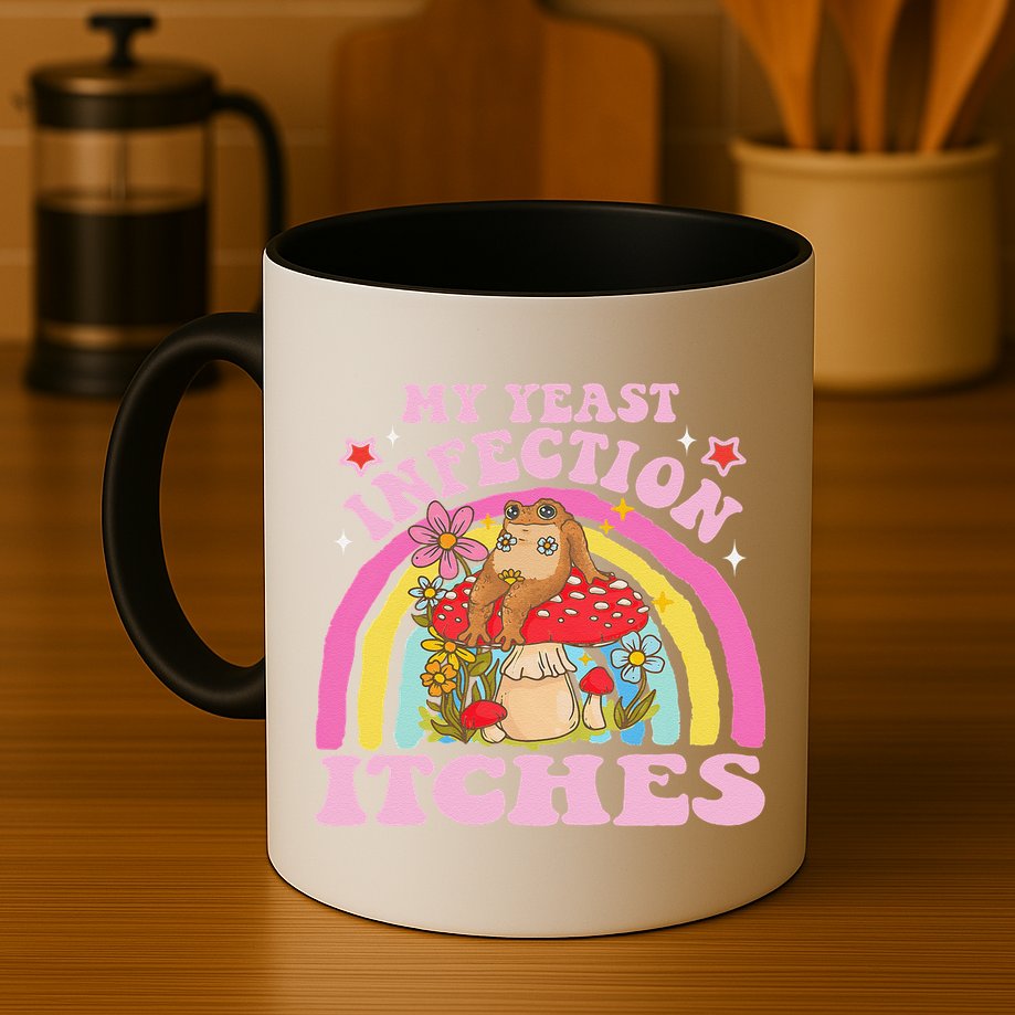 My Yeast Infection Itches Funny Mushroom Frog Meme Humor Mug