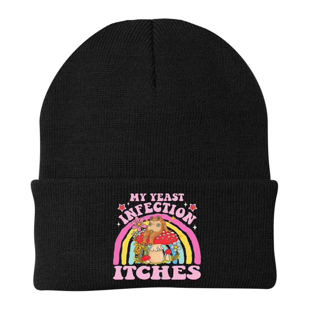 My Yeast Infection Itches Funny Mushroom Frog Meme Humor Beanie