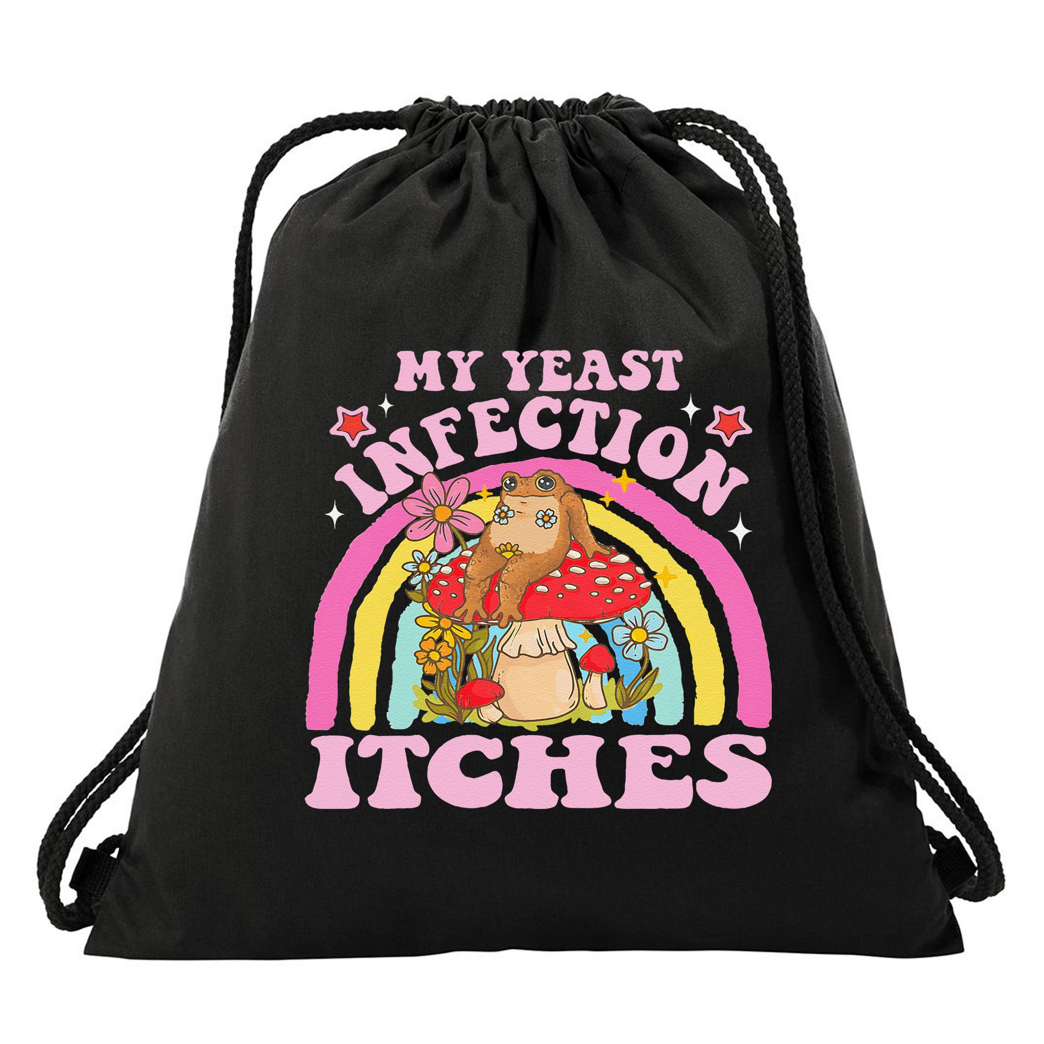 My Yeast Infection Itches Funny Mushroom Frog Meme Humor Drawstring Bag