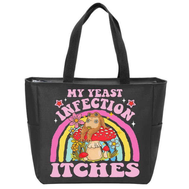 My Yeast Infection Itches Funny Mushroom Frog Meme Humor Zip Tote Bag