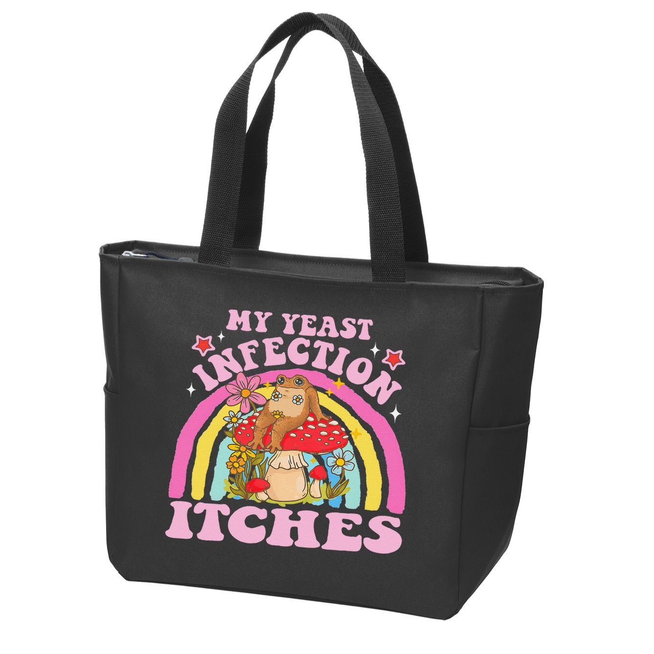 My Yeast Infection Itches Funny Mushroom Frog Meme Humor Zip Tote Bag