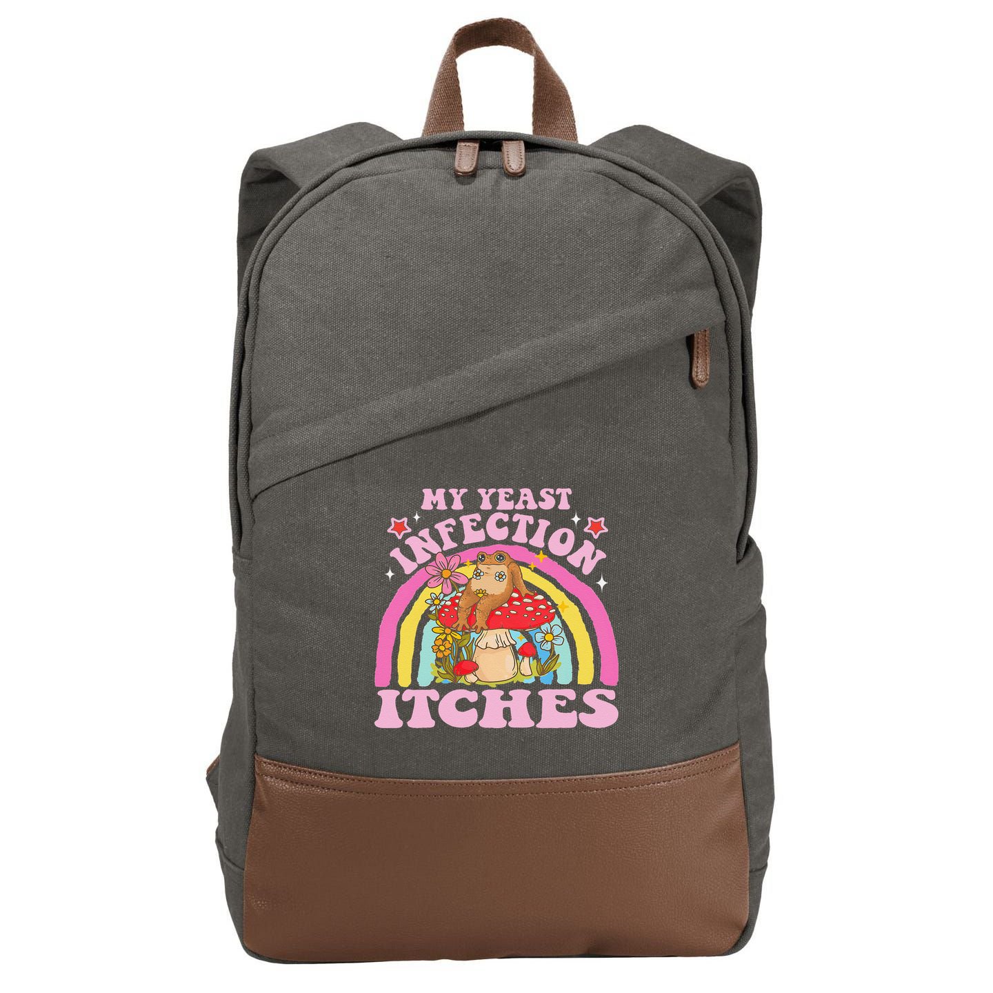 My Yeast Infection Itches Funny Mushroom Frog Meme Humor Cotton Canvas Backpack