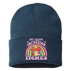 My Yeast Infection Itches Funny Mushroom Frog Meme Humor Sustainable Knit Beanie