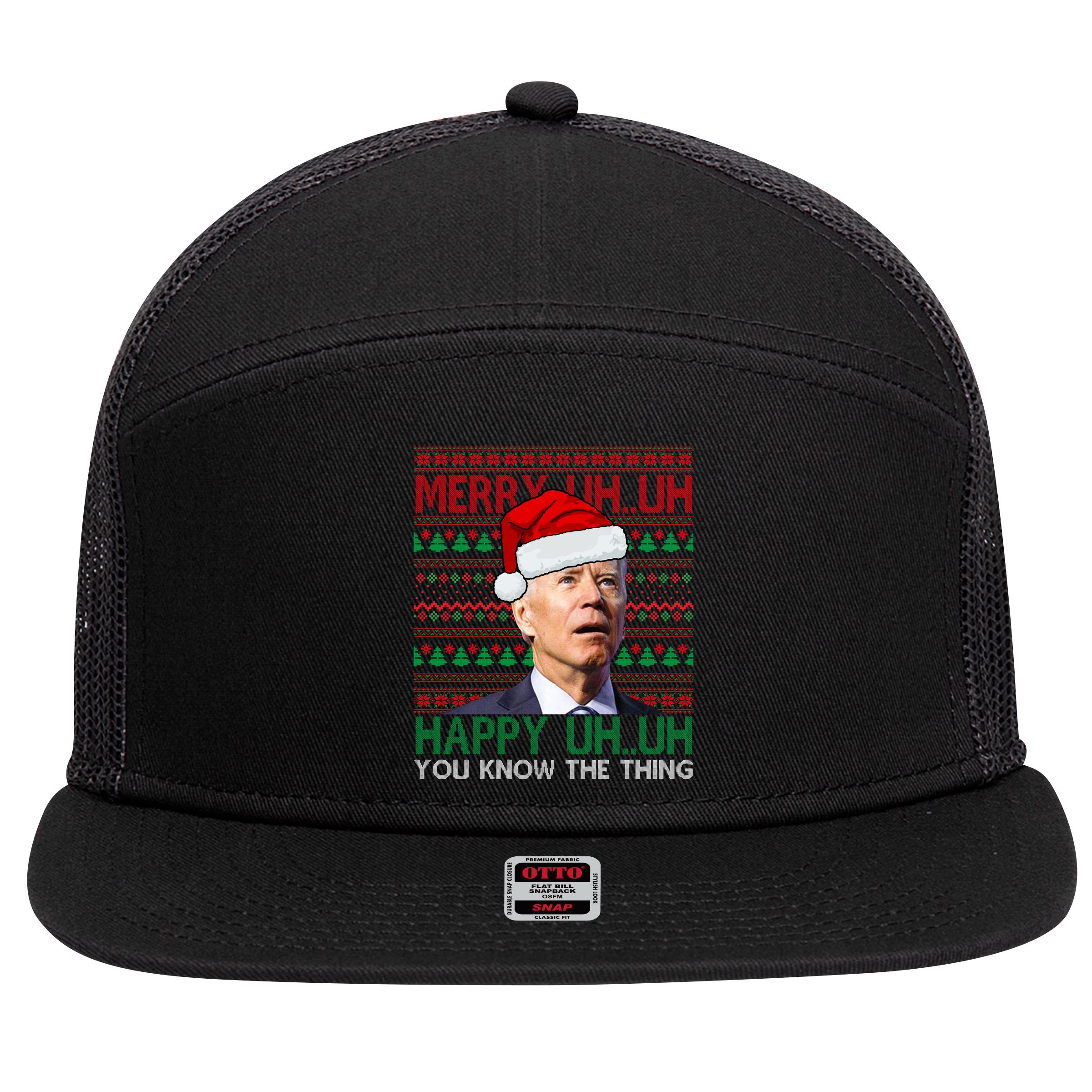Merry You Know The Thing Funny Joe Biden Christmas 7 Panel Mesh Trucker Snapback Hat