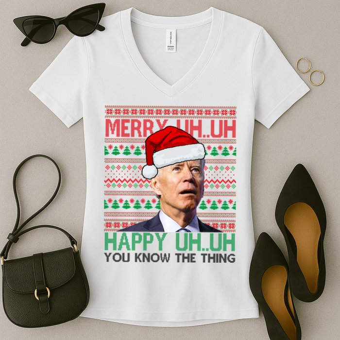 Merry You Know The Thing Funny Joe Biden Christmas Women's V-Neck T-Shirt