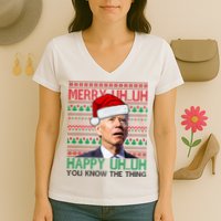 Merry You Know The Thing Funny Joe Biden Christmas Women's V-Neck T-Shirt