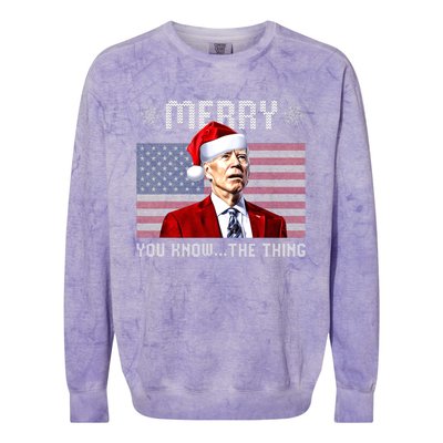 Merry You Know The Thing Christmas Biden Santa American Flag Colorblast Crewneck Sweatshirt