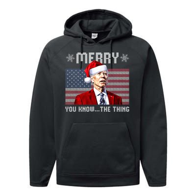 Merry You Know The Thing Christmas Biden Santa American Flag Performance Fleece Hoodie