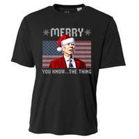 Merry You Know The Thing Christmas Biden Santa American Flag Cooling Performance Crew T-Shirt