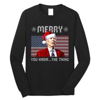 Merry You Know The Thing Christmas Biden Santa American Flag Long Sleeve Shirt