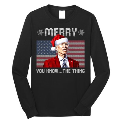 Merry You Know The Thing Christmas Biden Santa American Flag Long Sleeve Shirt