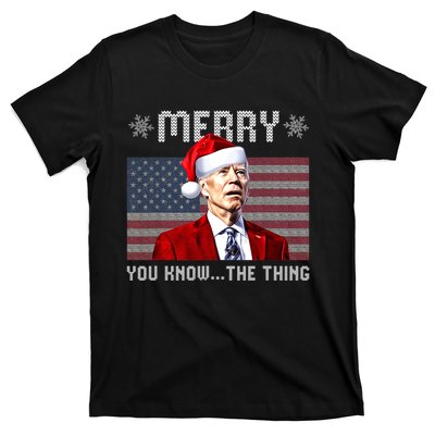 Merry You Know The Thing Christmas Biden Santa American Flag T-Shirt