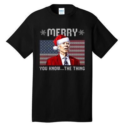 Merry You Know The Thing Christmas Biden Santa American Flag Tall T-Shirt