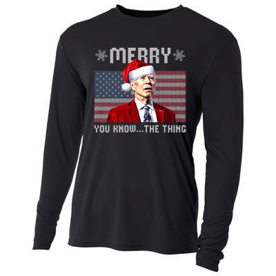 Merry You Know The Thing Christmas Biden Santa American Flag Cooling Performance Long Sleeve Crew