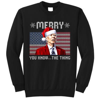 Merry You Know The Thing Christmas Biden Santa American Flag Tall Sweatshirt