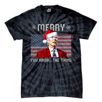 Merry You Know The Thing Christmas Biden Santa American Flag Tie-Dye T-Shirt