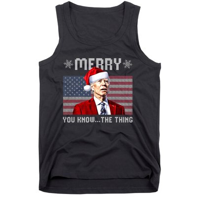 Merry You Know The Thing Christmas Biden Santa American Flag Tank Top