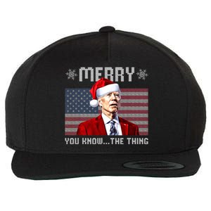 Merry You Know The Thing Christmas Biden Santa American Flag Wool Snapback Cap