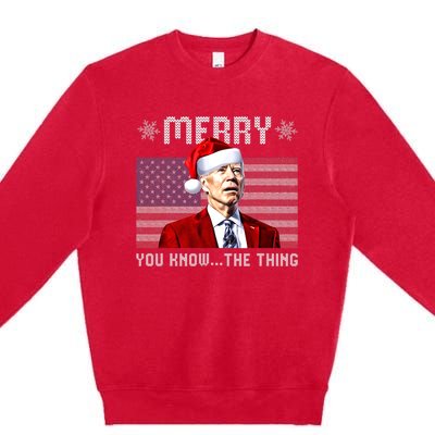 Merry You Know The Thing Christmas Biden Santa American Flag Premium Crewneck Sweatshirt