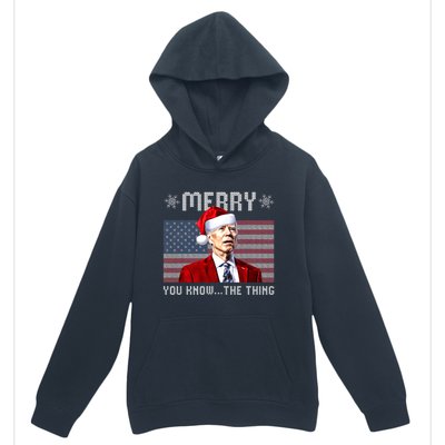 Merry You Know The Thing Christmas Biden Santa American Flag Urban Pullover Hoodie