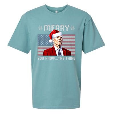 Merry You Know The Thing Christmas Biden Santa American Flag Sueded Cloud Jersey T-Shirt