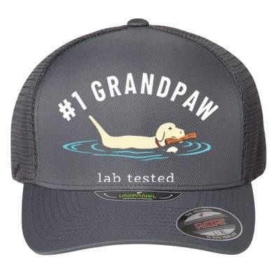 Men Yellow Labrador Retriever Dog Grandpa 1 Grandpaw Flexfit Unipanel Trucker Cap