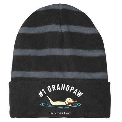 Men Yellow Labrador Retriever Dog Grandpa 1 Grandpaw Striped Beanie with Solid Band