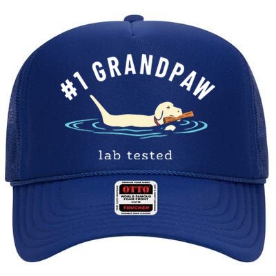 Men Yellow Labrador Retriever Dog Grandpa 1 Grandpaw High Crown Mesh Back Trucker Hat