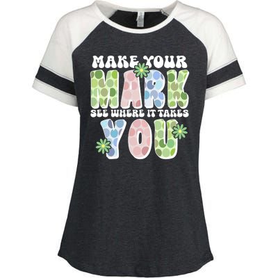 Mark Your Mark See Where It Takes You Dot Day Enza Ladies Jersey Colorblock Tee