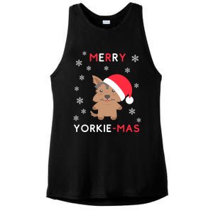 Merry Yorkie Mas Funny Christmas Yorkshire Terrier Xmas Gift Ladies PosiCharge Tri-Blend Wicking Tank