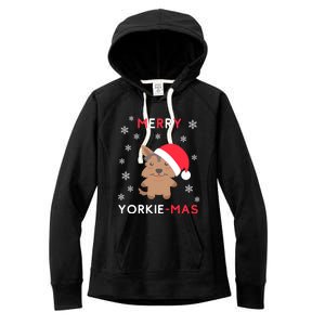 Merry Yorkie Mas Funny Christmas Yorkshire Terrier Xmas Gift Women's Fleece Hoodie