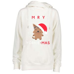 Merry Yorkie Mas Funny Christmas Yorkshire Terrier Xmas Gift Womens Funnel Neck Pullover Hood