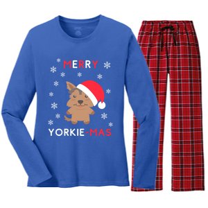 Merry Yorkie Mas Funny Christmas Yorkshire Terrier Xmas Gift Women's Long Sleeve Flannel Pajama Set 