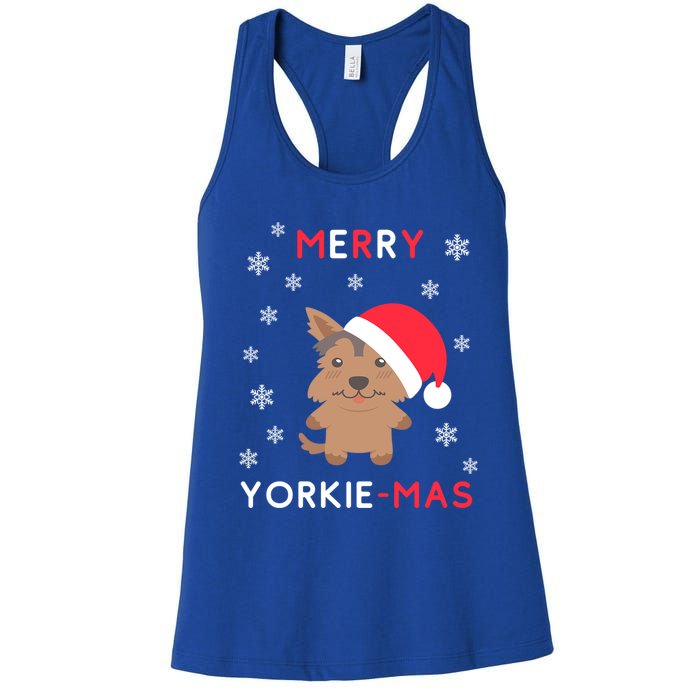 Merry Yorkie Mas Funny Christmas Yorkshire Terrier Xmas Gift Women's Racerback Tank