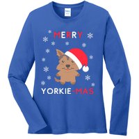 Merry Yorkie Mas Funny Christmas Yorkshire Terrier Xmas Gift Ladies Long Sleeve Shirt