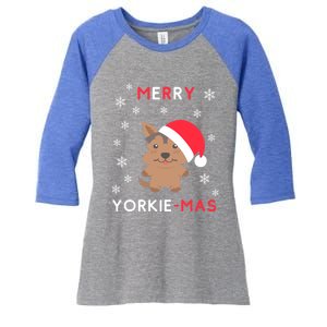 Merry Yorkie Mas Funny Christmas Yorkshire Terrier Xmas Gift Women's Tri-Blend 3/4-Sleeve Raglan Shirt