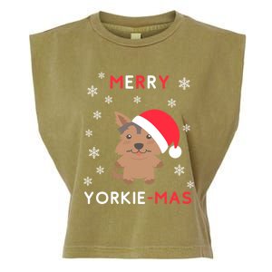 Merry Yorkie Mas Funny Christmas Yorkshire Terrier Xmas Gift Garment-Dyed Women's Muscle Tee