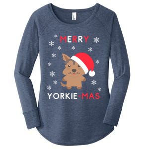 Merry Yorkie Mas Funny Christmas Yorkshire Terrier Xmas Gift Women's Perfect Tri Tunic Long Sleeve Shirt