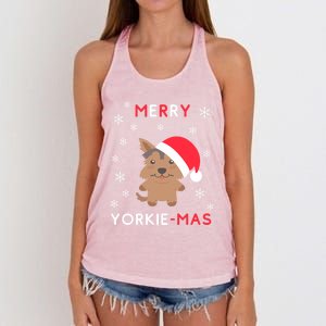 Merry Yorkie Mas Funny Christmas Yorkshire Terrier Xmas Gift Women's Knotted Racerback Tank