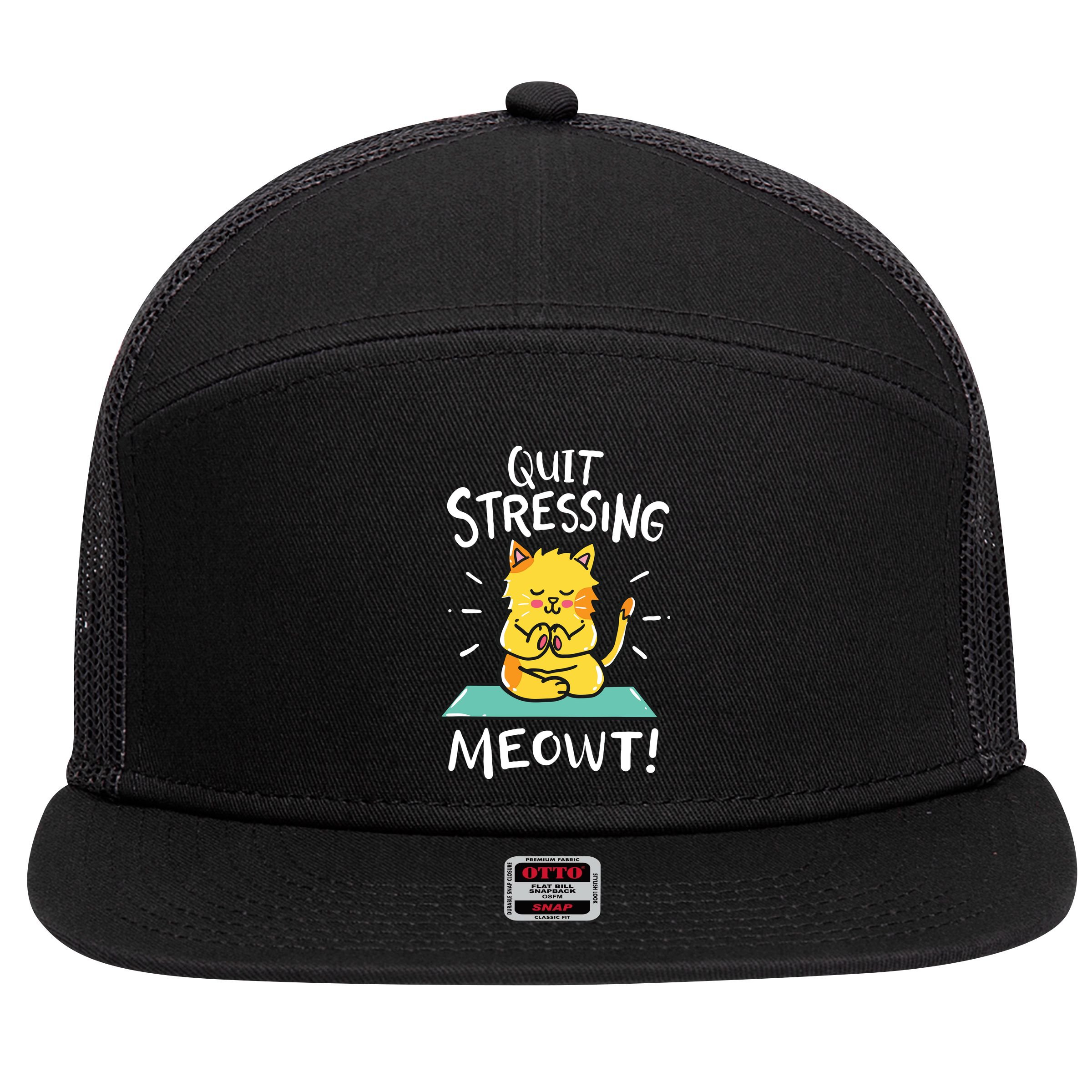 Meditation Yoga Meowt Cat Funny Cute Esoteric Gift 7 Panel Mesh Trucker Snapback Hat