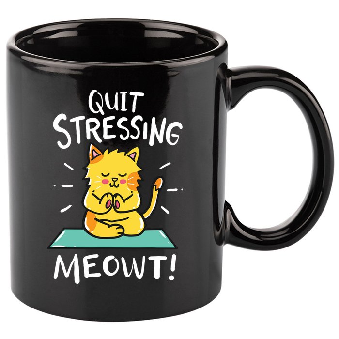 Meditation Yoga Meowt Cat Funny Cute Esoteric Gift 11oz C Handle Ceramic Mug