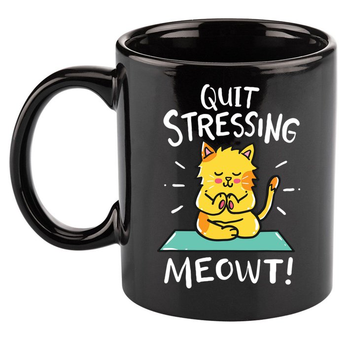 Meditation Yoga Meowt Cat Funny Cute Esoteric Gift 11oz C Handle Ceramic Mug