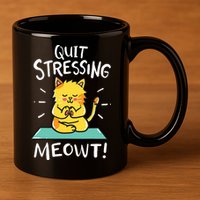 Meditation Yoga Meowt Cat Funny Cute Esoteric Gift 11oz C Handle Ceramic Mug