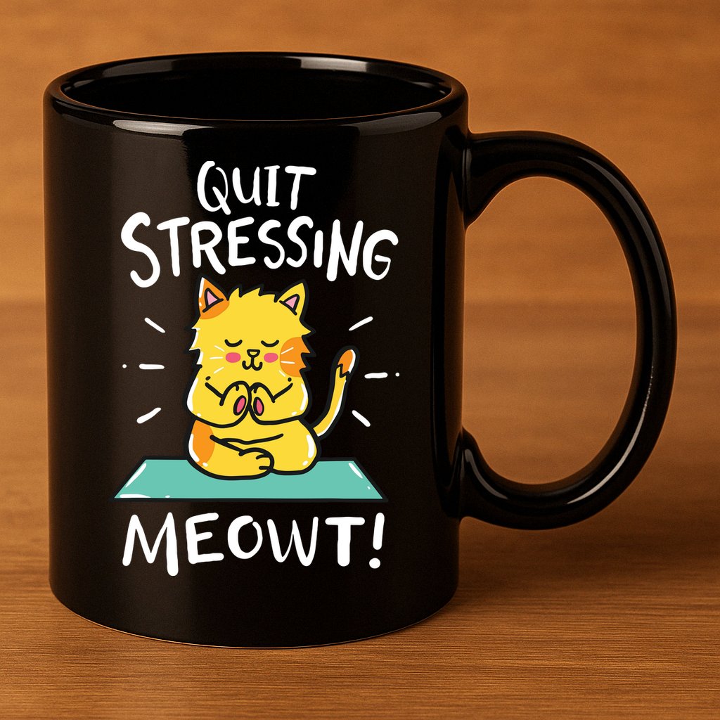 Meditation Yoga Meowt Cat Funny Cute Esoteric Gift 11oz C Handle Ceramic Mug