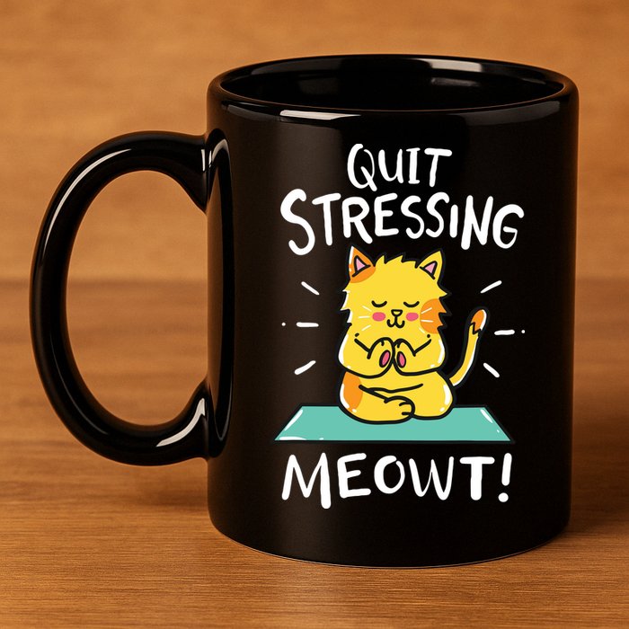 Meditation Yoga Meowt Cat Funny Cute Esoteric Gift 11oz C Handle Ceramic Mug