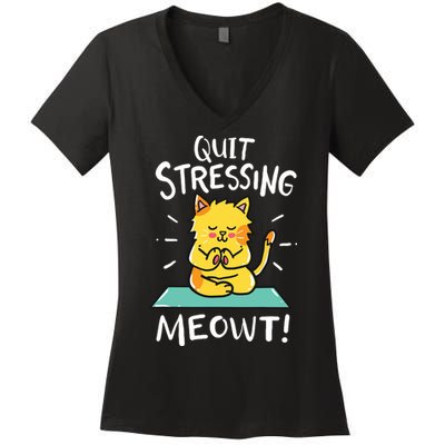 Meditation Yoga Meowt Cat Funny Cute Esoteric Gift Women's V-Neck T-Shirt